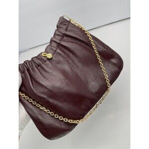 Vintage Ande  Burgundy Red Leather Handbag Gold Tone Chain Purse Shoulder Bag
